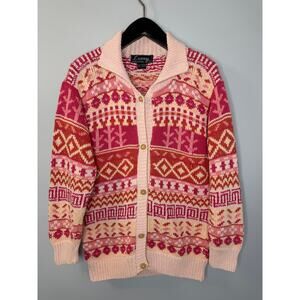 Lumy Hand Knitted Cotton Pink Nordic Cardigan Women's L